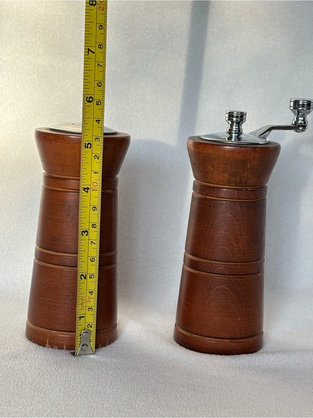 Vintage Olde Thompson Wood Salt & Pepper Grinder Set Hand Crank MCM